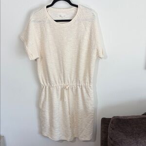 Lou & Grey for LOFT Tweedknit Cotton Cap Sleeve Tie-Waist Mini Dress NWOT - Sz L